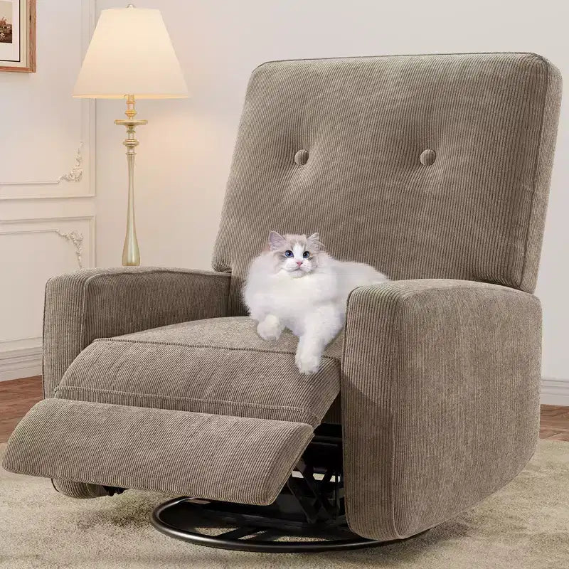 Sillón reclinable giratorio de 360° para adultos, mecedora deslizante para sala de estar, dormitorio, oficina, lino