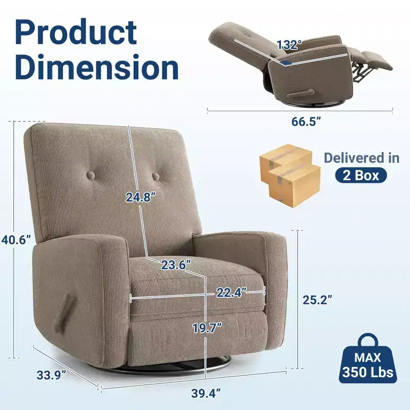 Sillón reclinable giratorio de 360° para adultos, mecedora deslizante para sala de estar, dormitorio, oficina, lino