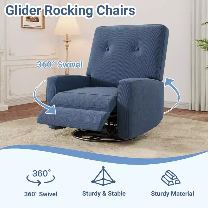 Sillón reclinable giratorio de 360° para adultos, mecedora deslizante para sala de estar, dormitorio, oficina, lino