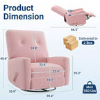 Sillón reclinable giratorio de 360° para adultos, mecedora deslizante para sala de estar, dormitorio, oficina, lino