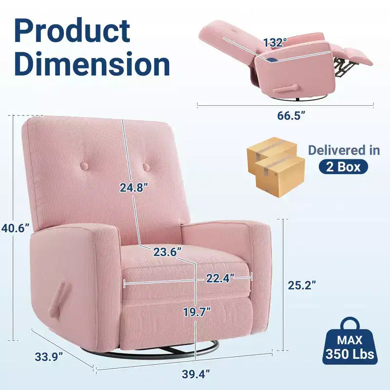 Sillón reclinable giratorio de 360° para adultos, mecedora deslizante para sala de estar, dormitorio, oficina, lino