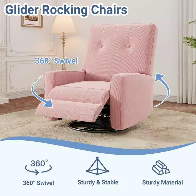 Sillón reclinable giratorio de 360° para adultos, mecedora deslizante para sala de estar, dormitorio, oficina, lino