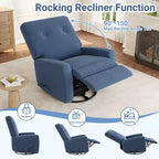 Sillón reclinable giratorio de 360° para adultos, mecedora deslizante para sala de estar, dormitorio, oficina, lino
