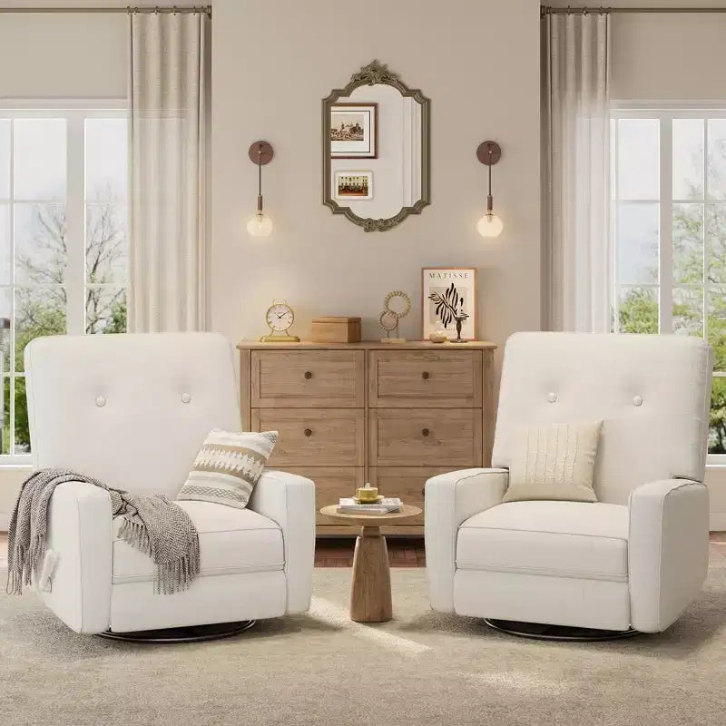 Sillón reclinable giratorio de 360° para adultos, mecedora deslizante para sala de estar, dormitorio, oficina, lino