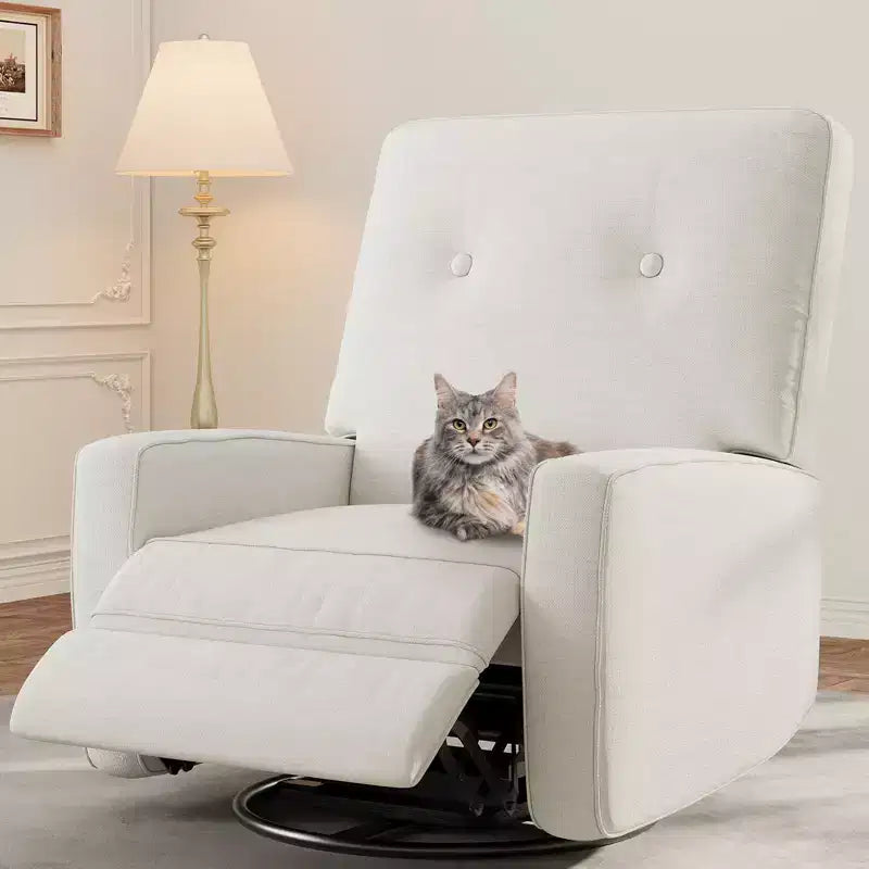 Sillón reclinable giratorio de 360° para adultos, mecedora deslizante para sala de estar, dormitorio, oficina, lino