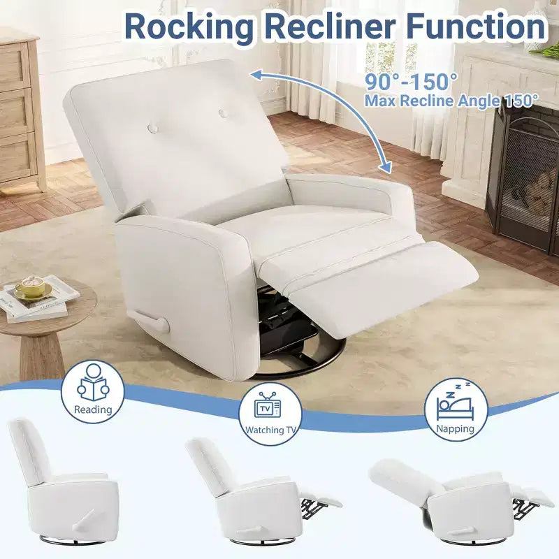 Sillón reclinable giratorio de 360° para adultos, mecedora deslizante para sala de estar, dormitorio, oficina, lino