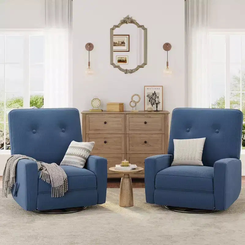 Sillón reclinable giratorio de 360° para adultos, mecedora deslizante para sala de estar, dormitorio, oficina, lino