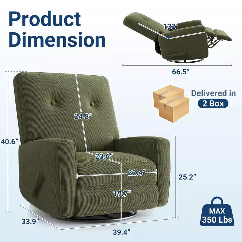 Sillón reclinable giratorio de 360° para adultos, mecedora deslizante para sala de estar, dormitorio, oficina, lino