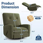 Sillón reclinable giratorio de 360° para adultos, mecedora deslizante para sala de estar, dormitorio, oficina, lino