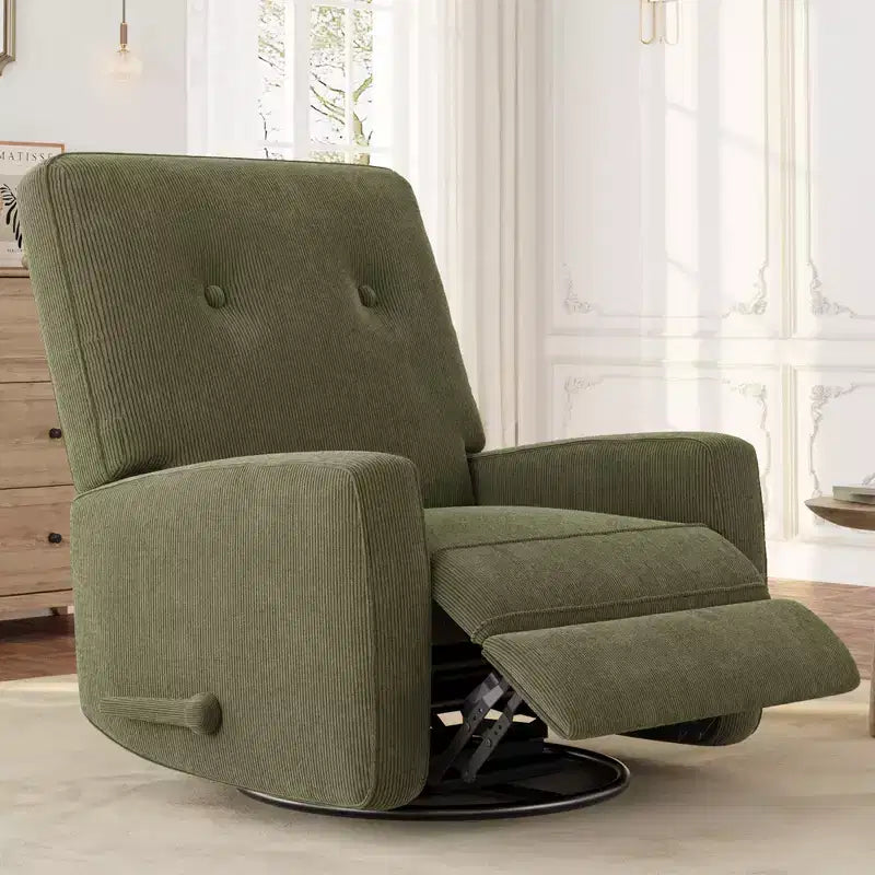 Sillón reclinable giratorio de 360° para adultos, mecedora deslizante para sala de estar, dormitorio, oficina, lino