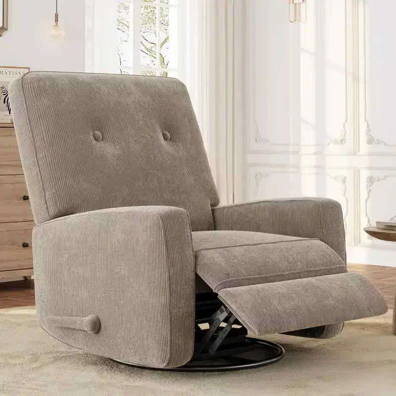 Sillón reclinable giratorio de 360° para adultos, mecedora deslizante para sala de estar, dormitorio, oficina, lino