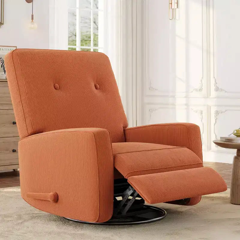 Sillón reclinable giratorio de 360° para adultos, mecedora deslizante para sala de estar, dormitorio, oficina, lino