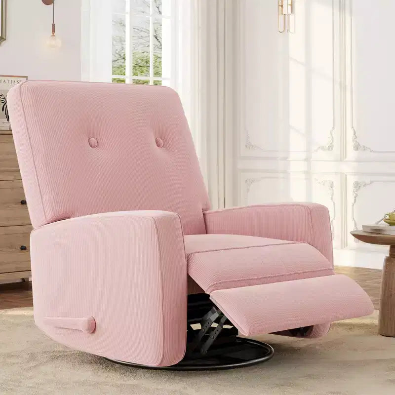 Sillón reclinable giratorio de 360° para adultos, mecedora deslizante para sala de estar, dormitorio, oficina, lino