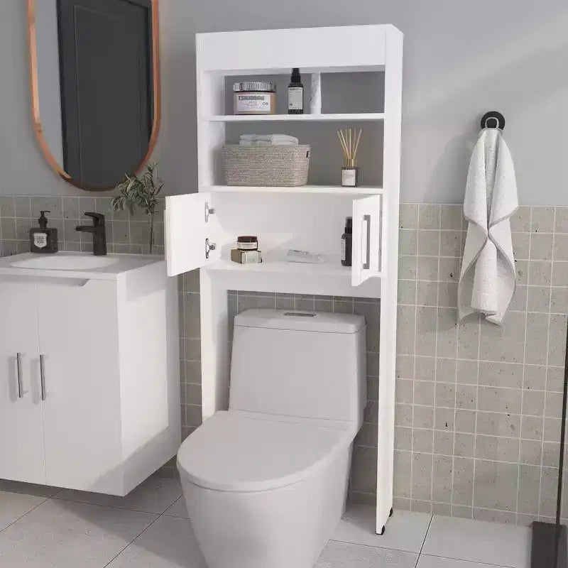 Armario de Baño Blanco de 2 Puertas para Colocar Sobre el Inodoro | Estante de Almacenamiento | Diseño que Ahorra Espacio