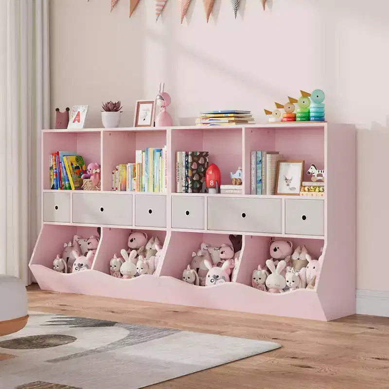 Organizador de almacenamiento de juguetes de 3 niveles con cajones y 4 cubículos - Librería infantil independiente para sala de juegos, guardería, jardín de infancia