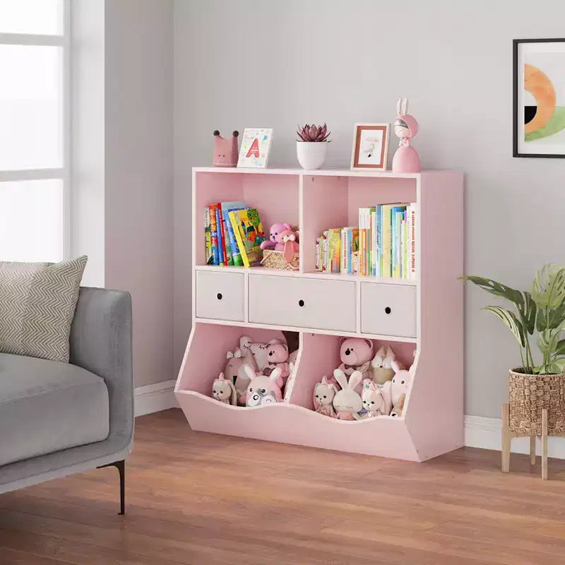 Organizador de almacenamiento de juguetes de 3 niveles con cajones y 4 cubículos - Librería infantil independiente para sala de juegos, guardería, jardín de infancia