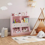 Organizador de almacenamiento de juguetes de 3 niveles con cajones y 4 cubículos - Librería infantil independiente para sala de juegos, guardería, jardín de infancia