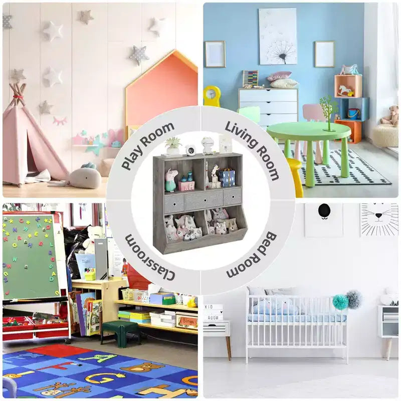 Organizador de almacenamiento de juguetes de 3 niveles con cajones y 4 cubículos - Librería infantil independiente para sala de juegos, guardería, jardín de infancia
