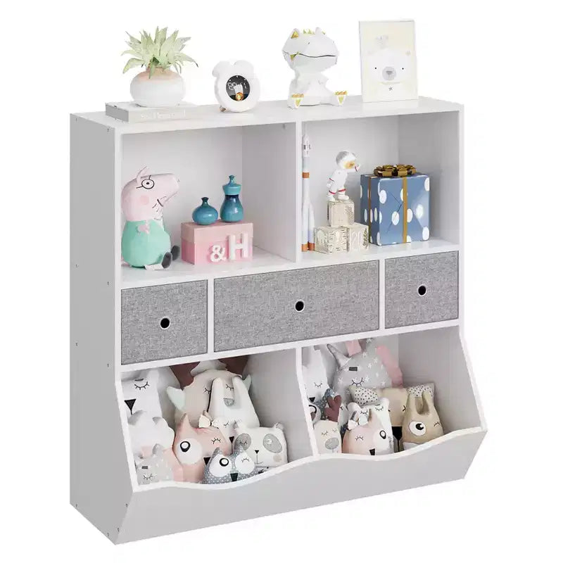 Organizador de almacenamiento de juguetes de 3 niveles con cajones y 4 cubículos - Librería infantil independiente para sala de juegos, guardería, jardín de infancia