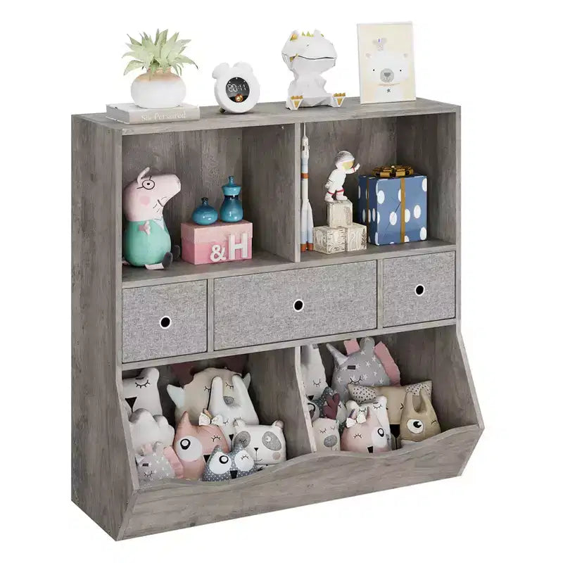 Organizador de almacenamiento de juguetes de 3 niveles con cajones y 4 cubículos - Librería infantil independiente para sala de juegos, guardería, jardín de infancia