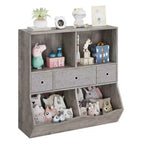 Organizador de almacenamiento de juguetes de 3 niveles con cajones y 4 cubículos - Librería infantil independiente para sala de juegos, guardería, jardín de infancia