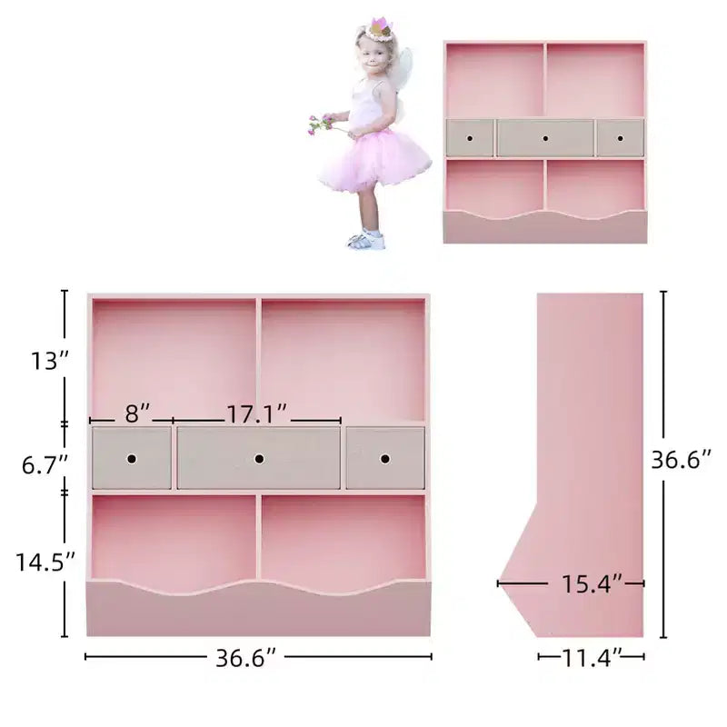 Organizador de almacenamiento de juguetes de 3 niveles con cajones y 4 cubículos - Librería infantil independiente para sala de juegos, guardería, jardín de infancia