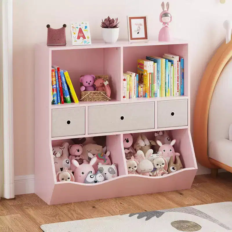Organizador de almacenamiento de juguetes de 3 niveles con cajones y 4 cubículos - Librería infantil independiente para sala de juegos, guardería, jardín de infancia