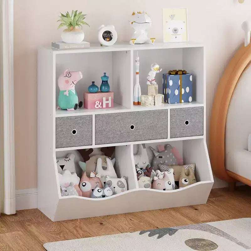 Organizador de almacenamiento de juguetes de 3 niveles con cajones y 4 cubículos - Librería infantil independiente para sala de juegos, guardería, jardín de infancia