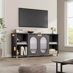 Mueble de TV rústico de 71 pulgadas, centro de entretenimiento moderno con puertas de gabinete de vidrio corrugado, mueble de TV abierto, consola multimedia, para sala de estar, dormitorio