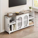 Mueble de TV rústico de 71 pulgadas, centro de entretenimiento moderno con puertas de gabinete de vidrio corrugado, mueble de TV abierto, consola multimedia, para sala de estar, dormitorio