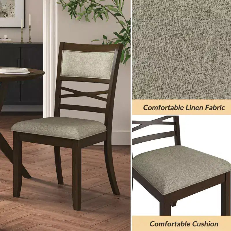 Silla de comedor clásica con estructura de madera maciza, nogal