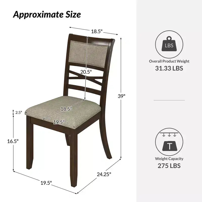 Silla de comedor clásica con estructura de madera maciza, nogal