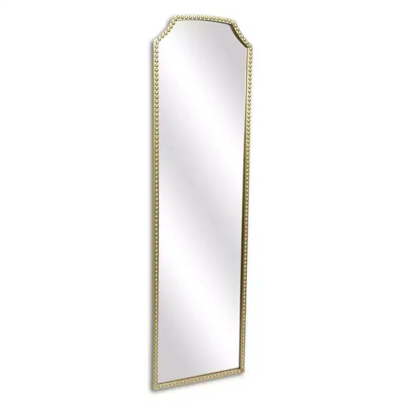 Espejo de pie con cuentas de metal dorado de 64 pulgadas, con forma de arco