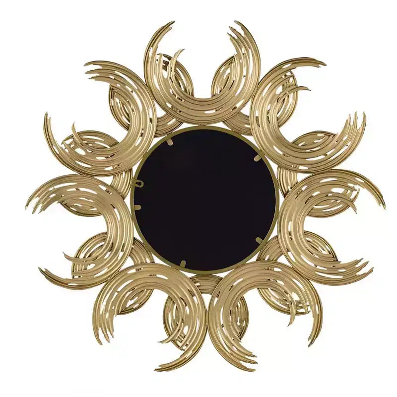 Espejo decorativo con marco de hierro, rayos de sol abstractos dorados, 37 pulgadas