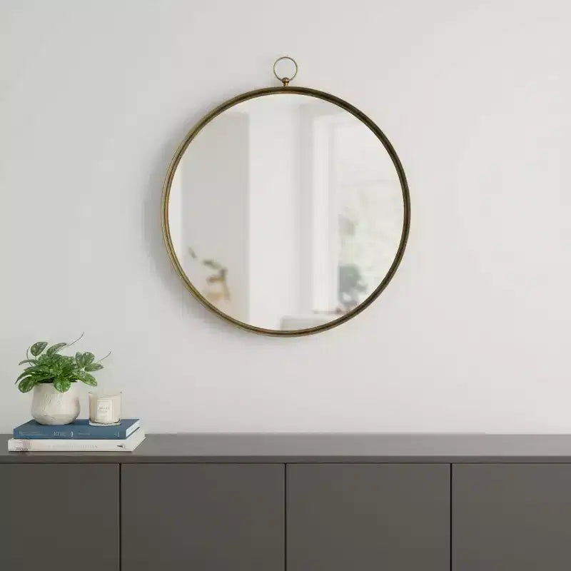 Espejo decorativo redondo de 28 pulgadas, con marco de hierro dorado
