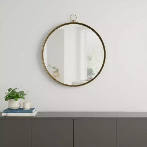 Espejo decorativo redondo de 28 pulgadas, con marco de hierro dorado