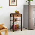 Mesa auxiliar alta, mesita de noche organizadora con estante y cesta metálica extraíble para sala de estar o dormitorio, gris/marrón