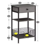 Mesa auxiliar alta, mesita de noche organizadora con estante y cesta metálica extraíble para sala de estar o dormitorio, gris/marrón