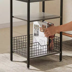 Mesa auxiliar alta, mesita de noche organizadora con estante y cesta metálica extraíble para sala de estar o dormitorio, gris/marrón
