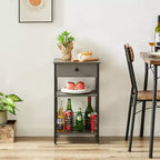 Mesa auxiliar alta, mesita de noche organizadora con estante y cesta metálica extraíble para sala de estar o dormitorio, gris/marrón