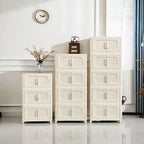 Armario de almacenamiento plegable de plástico de 5 niveles con puerta magnética y ruedas, color blanco crema, para sala de estar, 19.69 pulgadas