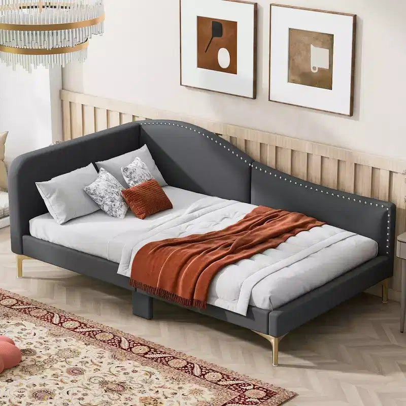 Sofá cama tapizado individual con cabecero y apoyabrazos