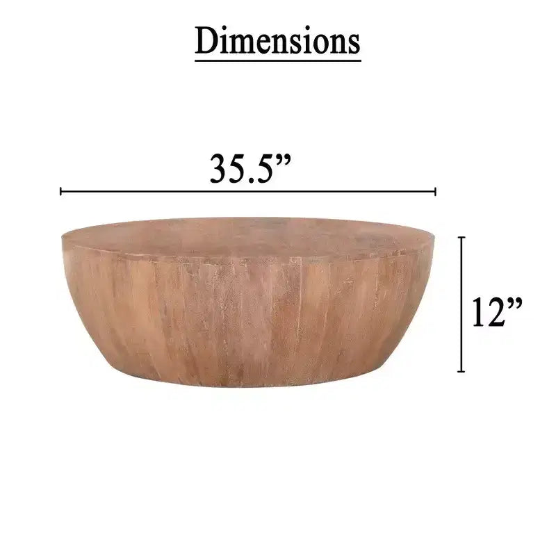 Mesa de centro de madera en forma de tambor de 35.5 pulgadas con base de diseño de tablones