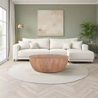 Mesa de centro de madera en forma de tambor de 35.5 pulgadas con base de diseño de tablones