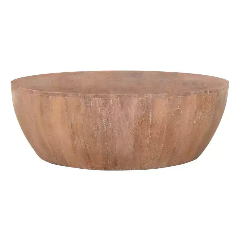 Mesa de centro de madera en forma de tambor de 35.5 pulgadas con base de diseño de tablones