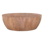 Mesa de centro de madera en forma de tambor de 35.5 pulgadas con base de diseño de tablones