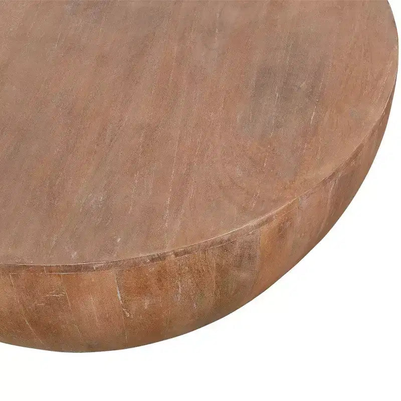 Mesa de centro de madera en forma de tambor de 35.5 pulgadas con base de diseño de tablones