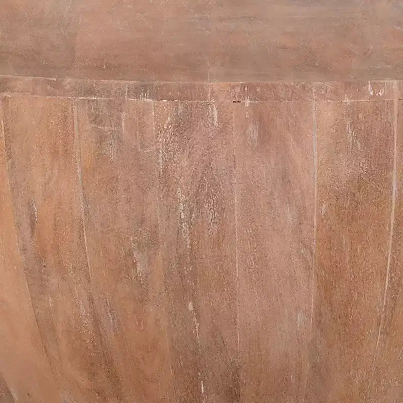 Mesa de centro de madera en forma de tambor de 35.5 pulgadas con base de diseño de tablones
