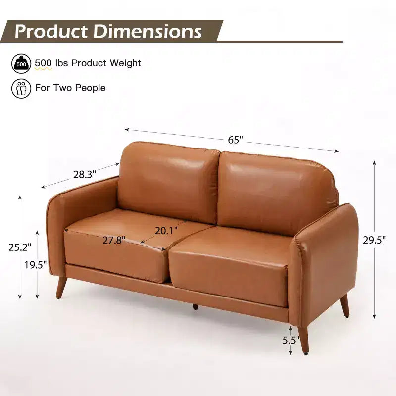 Sofá de dos plazas de piel sintética de 65 pulgadas, sofá tapizado de dos plazas con asiento profundo y cómodo, de dos plazas cómodo y elegante, sofá elegante para apartamentos y estudios