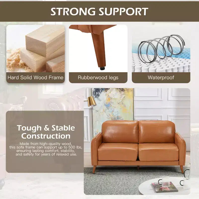 Sofá de dos plazas de piel sintética de 65 pulgadas, sofá tapizado de dos plazas con asiento profundo y cómodo, de dos plazas cómodo y elegante, sofá elegante para apartamentos y estudios